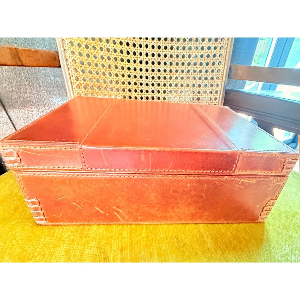 Fossil Leather Jewelry Box Organizer Valet Tray Brown Lined Storage Case‎